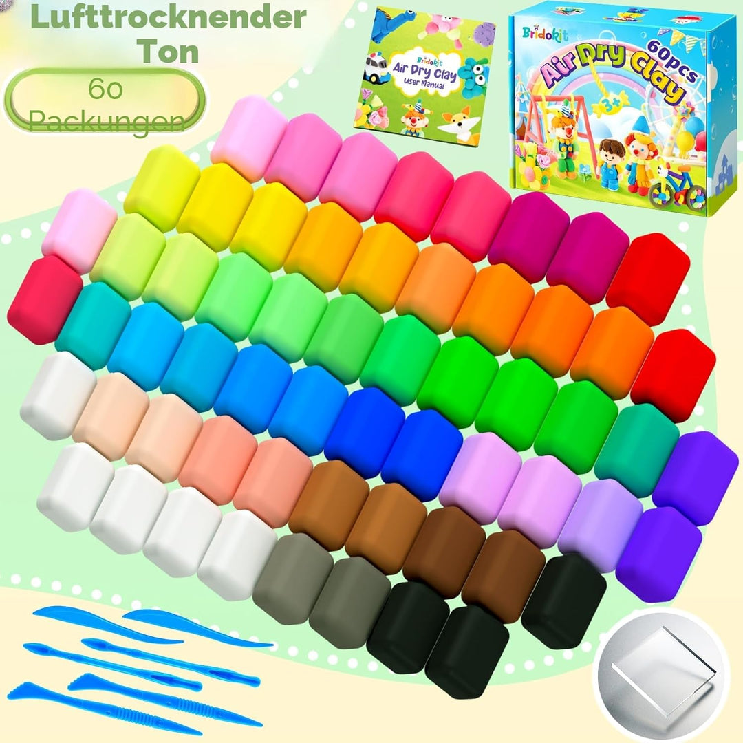 Modelliermasse Lufttrocknend, 60 Packungen Lufttrocknender Knete für Kinder mit Extra Weisser Magisc