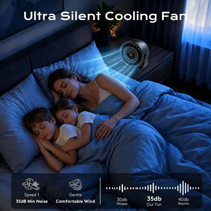 Tragbarer Tischventilator, Wiederaufladbar mit Sprühnebel, Schwarz | Turbo Digitalanzeige, 3 Geschwi