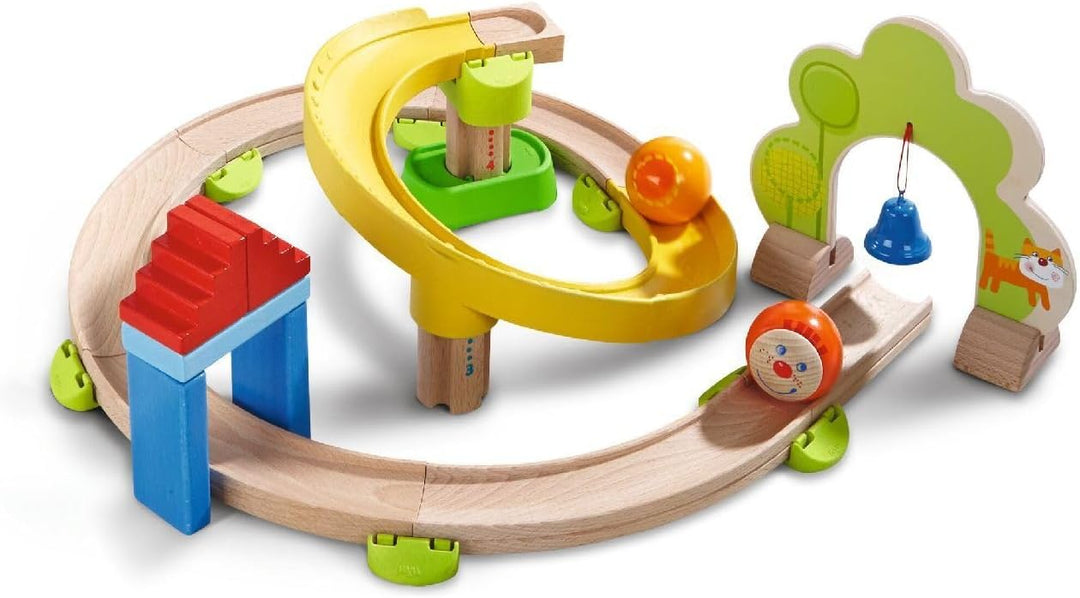 Haba 300439 - Kugelbahn Kullerbü - Kringelbahn, Holzkugelbahn mit vielen Kurven und Glöckchentor, Sp