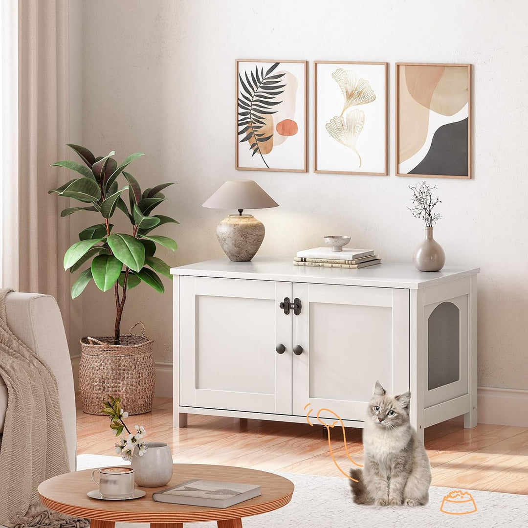 HOOBRO Katzenschrank, Katzenklo Schrank, Katzenhaus mit Tür und separater Trennwand, Sitzbank, Katze