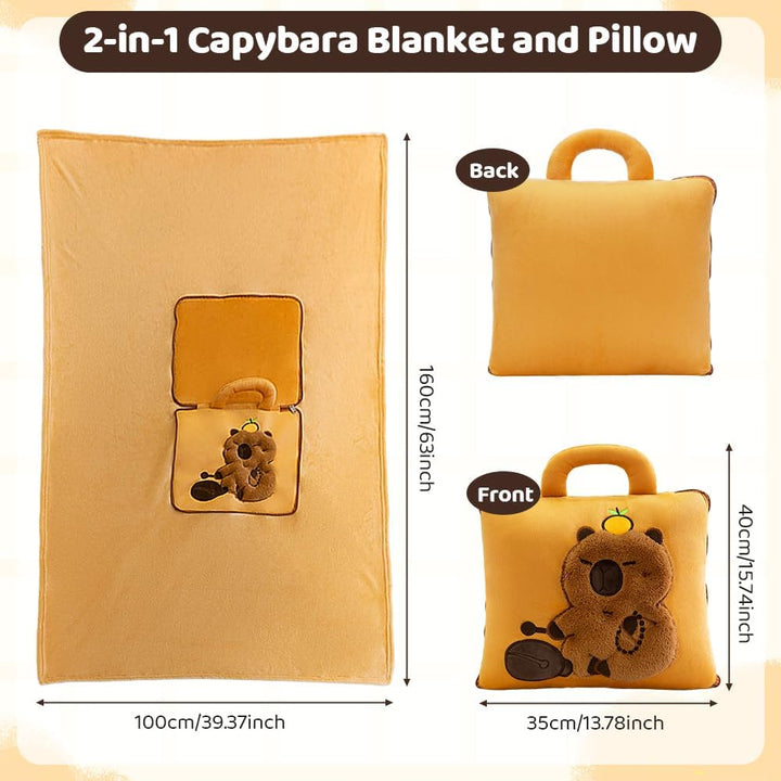 2-in-1 Capybara Decke und Kissen, 2-in-1 Kissendecke Plüsch Fleecedecke Warm Reisedecke, Tragbare Fl