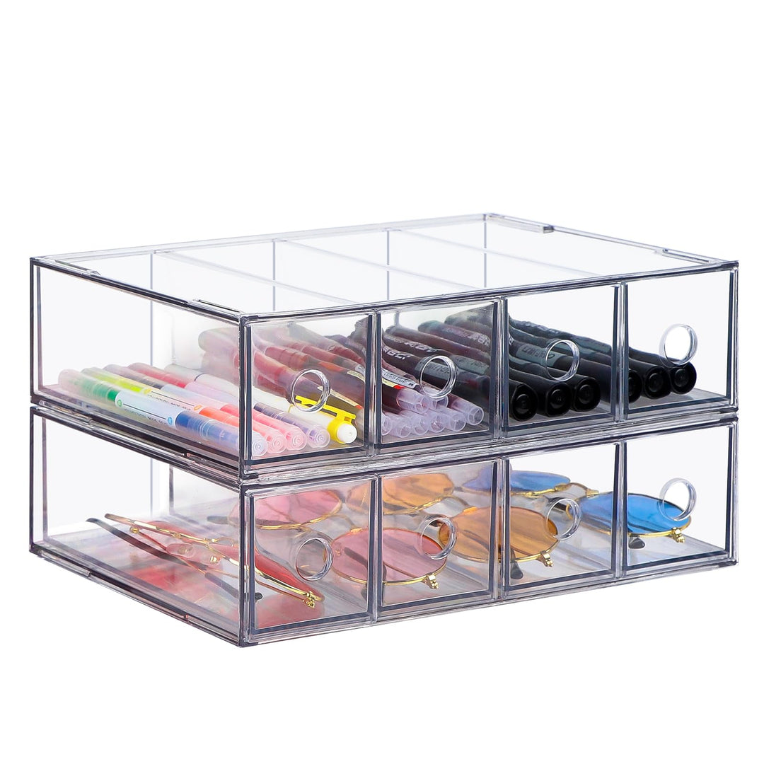 2 Stück Schubladenorganizer mit 8 Fächern Schubladenbox Stapelbar Schreibtisch-Organizer mit Herausn