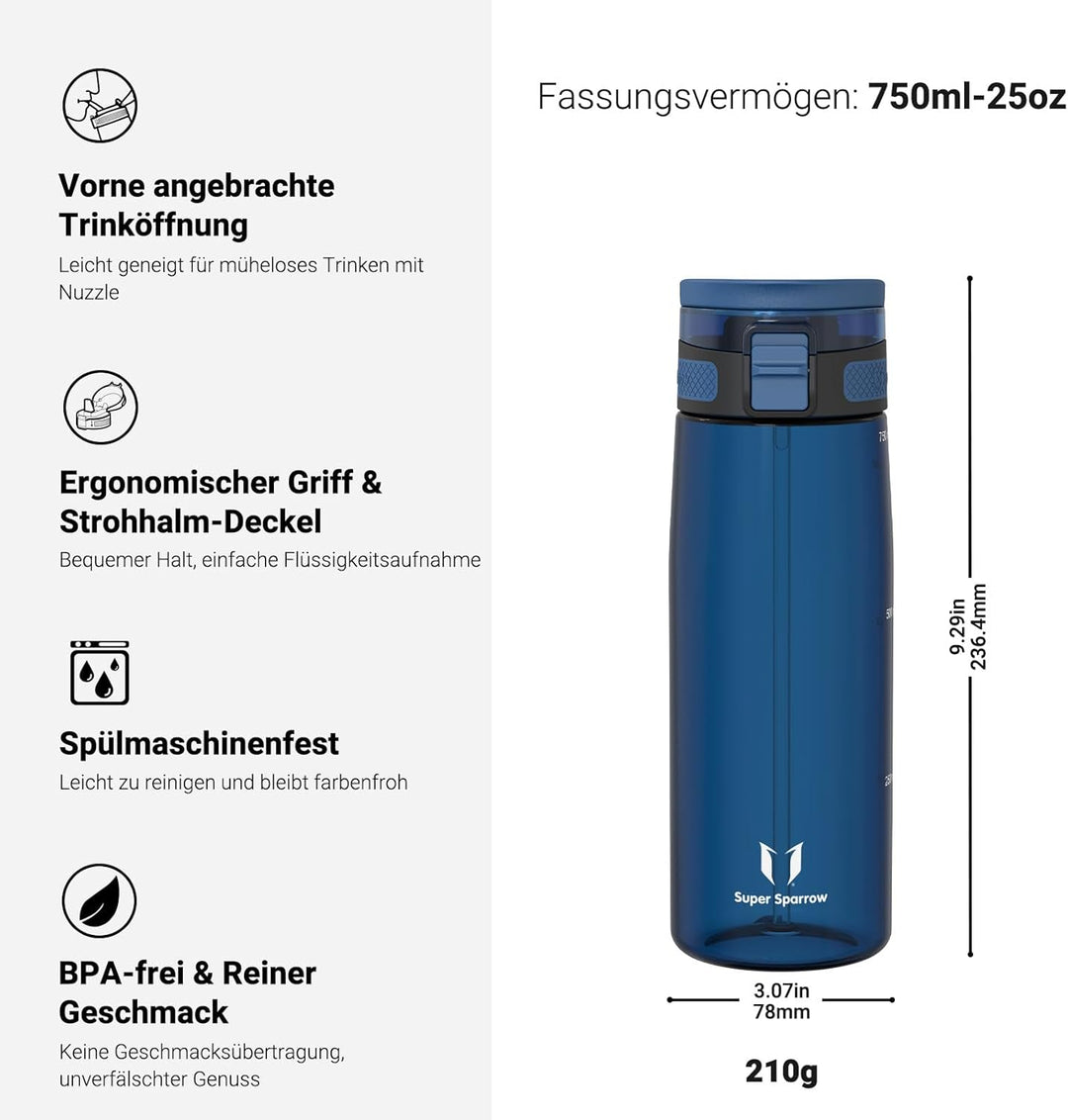 Super Sparrow Trinkflasche - TouchSip Wasserflasche - 500ml, 750ml, 1000ml - BPA-frei - Ideale Sport
