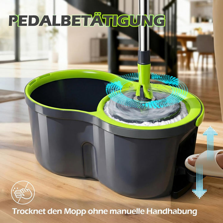 Wischmopp Set mit Eimer, Masthome 2-in-1 Bodenwischer Komplett Set mit 3 Mikrofaser-Pads, Wischmopp
