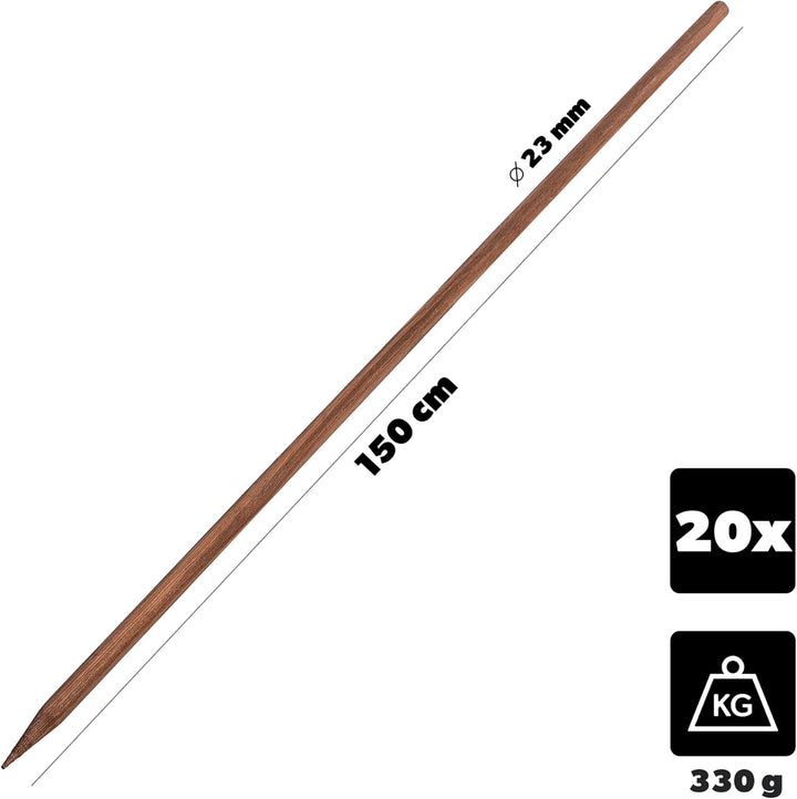 KADAX Holzstäbe 150 cm x 23 mm, 20er Set, Pflanzstäbe aus imprägniertem Holz, Holzpfähle als Rankhil
