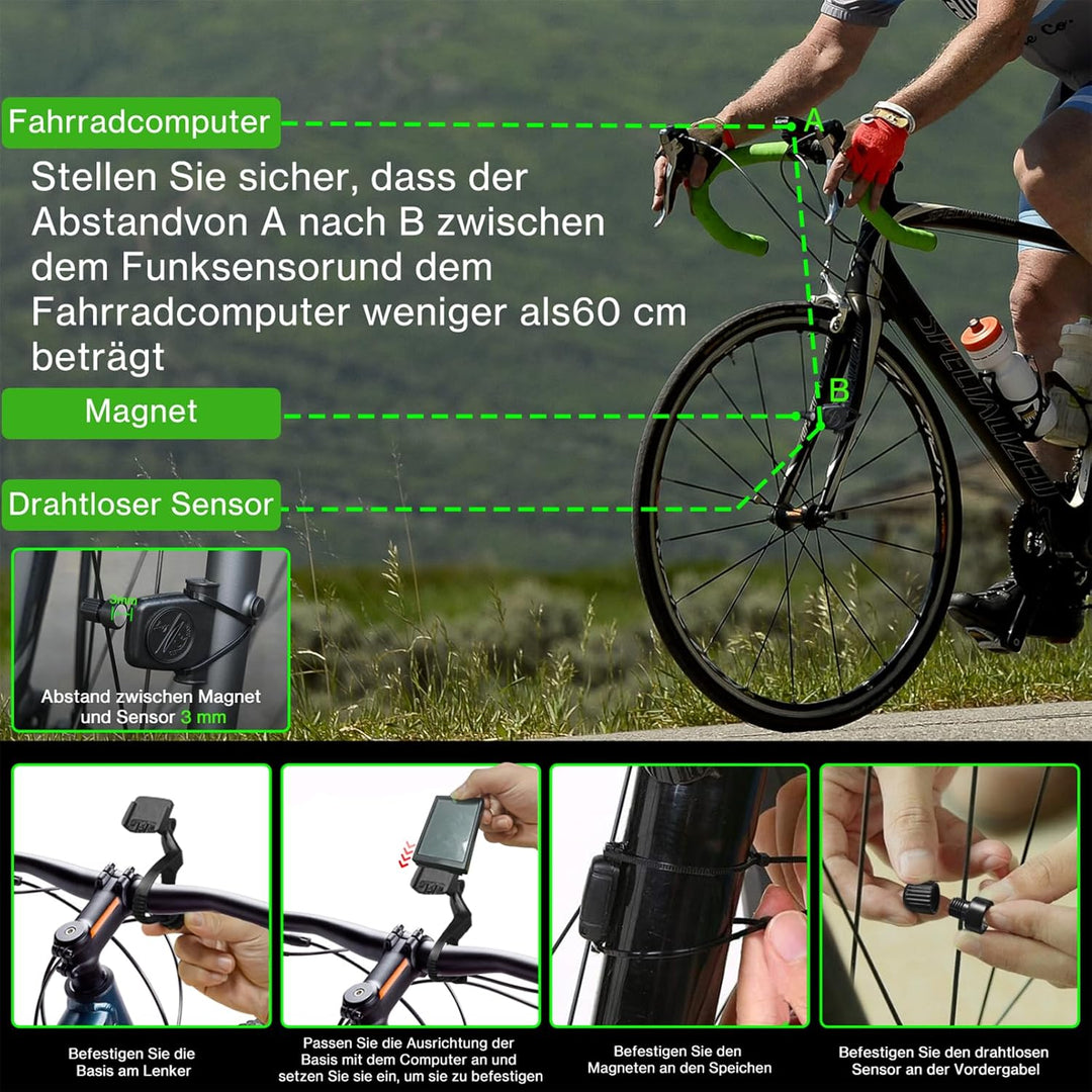 Fahrradcomputer Kabellos 31 Funktionen Fahrrad Tacho, 3 Zoll grossem Bildschirm wasserdichte Fahrrad