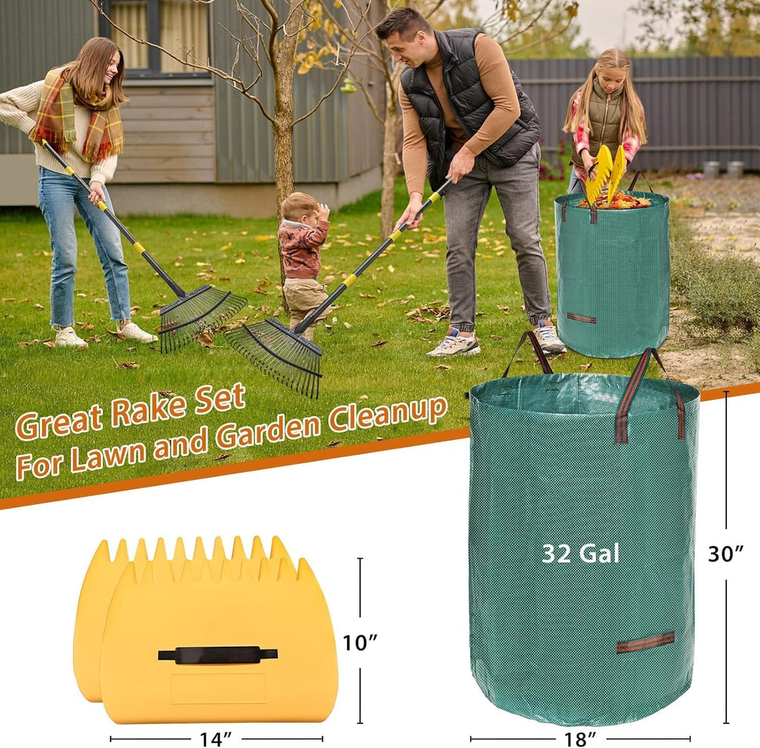Rechen, Gartenlaubrechen Set - mit 32 Gallonen Laubsäcken und 2 Laubschaufeln, 238cm Laubrechen mit