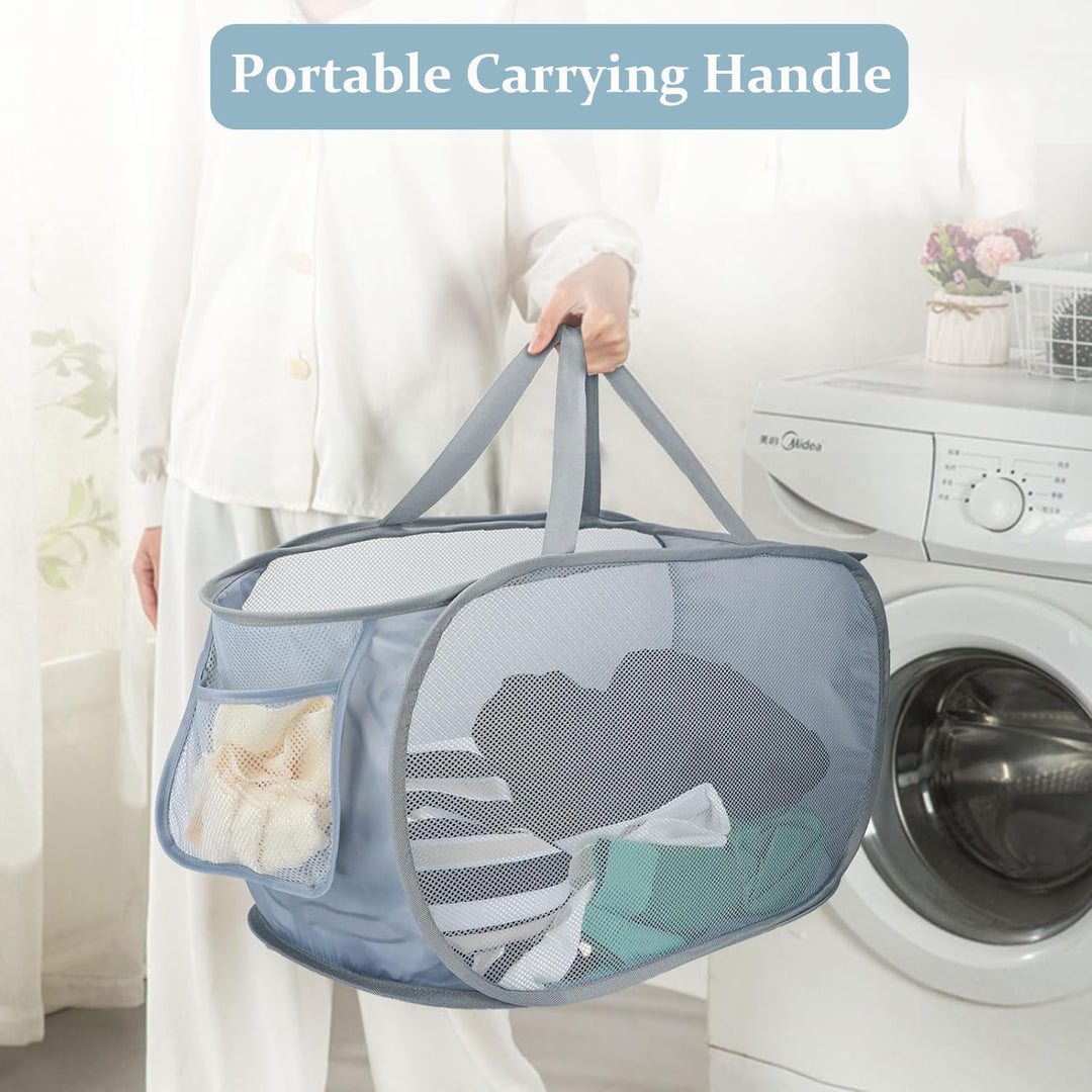 3er Set Pop-up Wäschekorb Faltbar, Laundry Baskets mit Henkel, Klappbarer Wäschesammler aus Mesh, fü