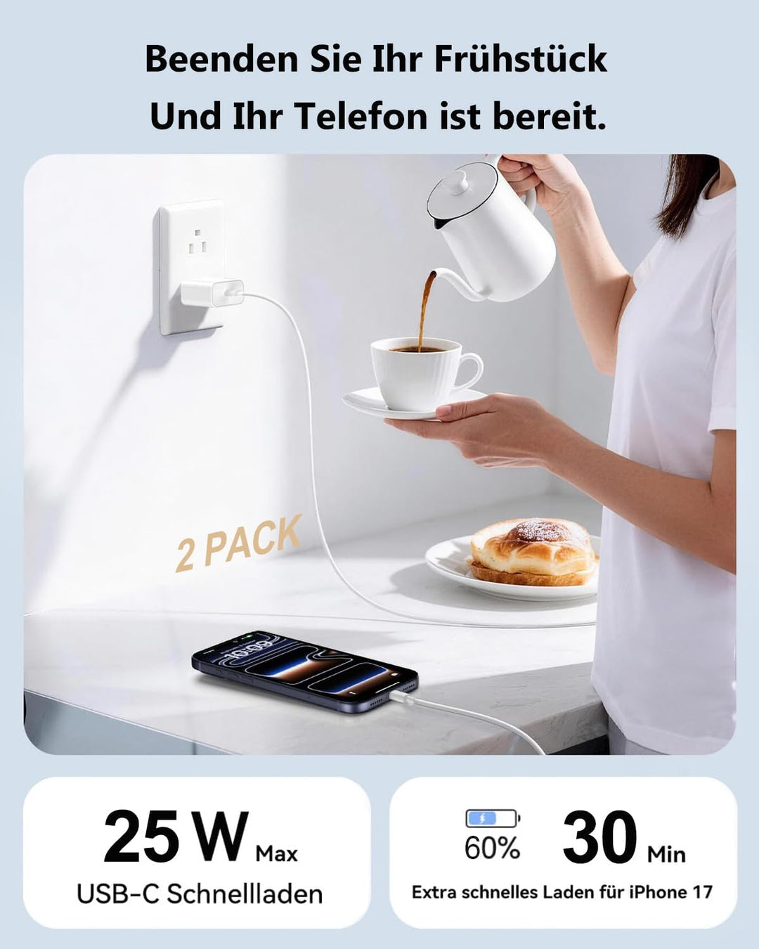 USB C Ladegerät Schnellladekabel Ladekabel für iPhone 17 16 15 Pro Max Plus/17 Air/17e/16e, iPad Pro