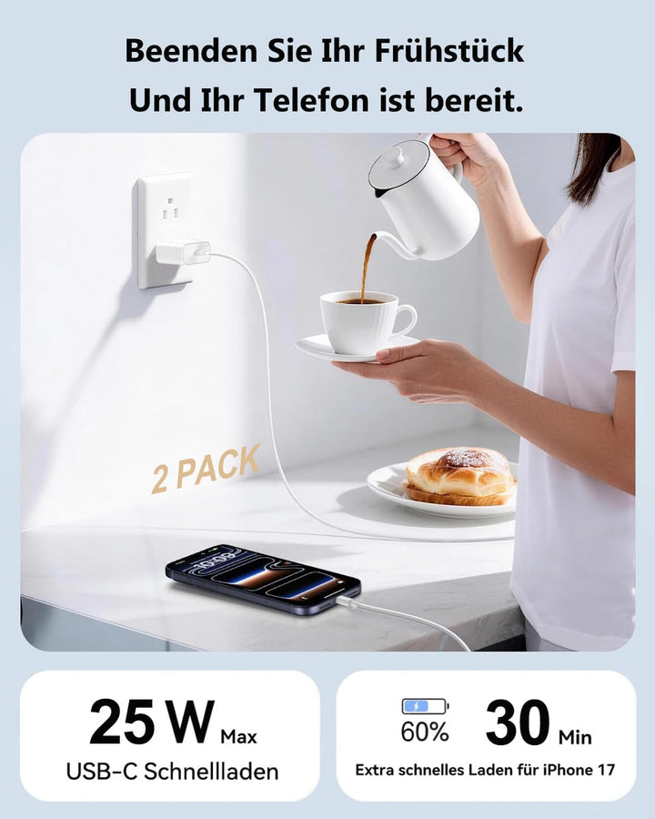 USB C Ladegerät Schnellladekabel Ladekabel für iPhone 17 16 15 Pro Max Plus/17 Air/17e/16e, iPad Pro