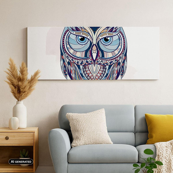 Panorama Bilder auf Leinwand 100x40cm Leinwandbild Owl aztekische Tierwelt Grafik Gross Wanddeko Bil
