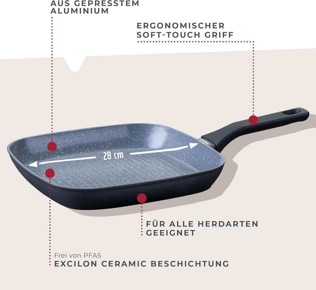 Fackelmann Grillpfanne Cosmo – Ø 28 cm aus gepresstem Aluminium, PFAS-freie Excilon Ceramic Beschich