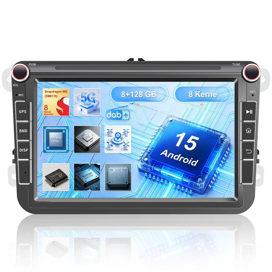 8 Zoll Android 15 8+128G Autoradio mit Qualcomm Chip Bildschirm für Golf 5 Golf 6 VW T5 VW Polo 6R G