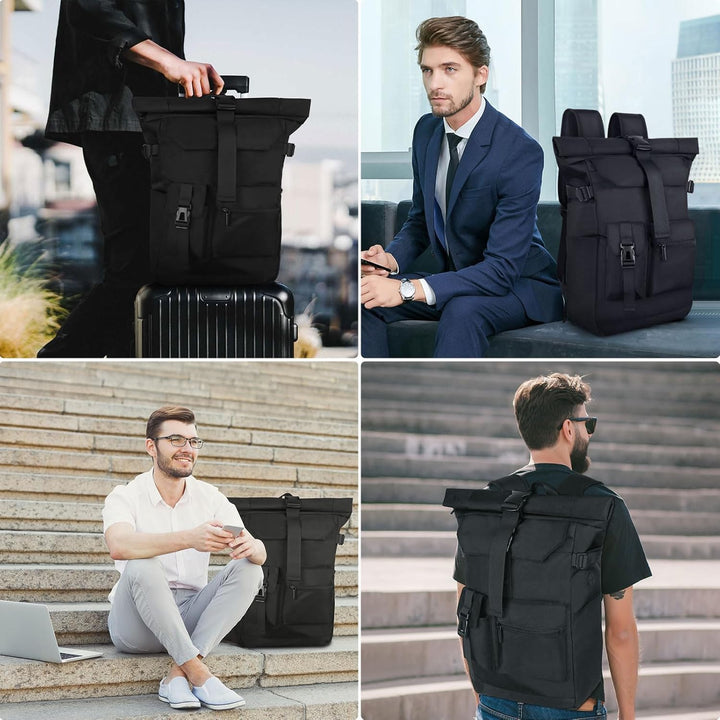 Rucksack Herren, 28L Rolltop Rucksack Damen,Gross Schulrucksack Rucksack Wasserdicht mit Laptopfach