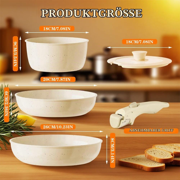 Keramik Pfannenset mit Abnehmbaren Griff, Topfset Pfannenset, Keramiks Kochen Set 5-Teilig, Antihaft