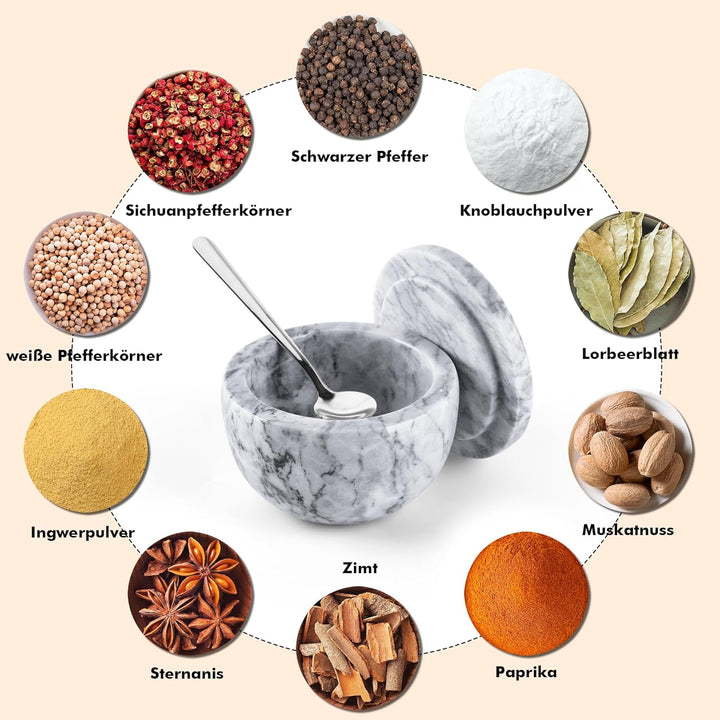WORHE Marmor-Vorratsdose mit Deckel, Salzstreuer, Kaffeedose, Zuckerstreuer, Honigspender, Geeignet