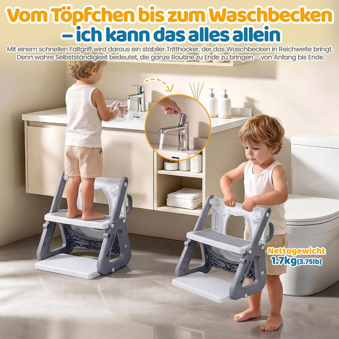 Orzbow Toilettensitz Kinder, Stabil Kinder Toilettensitz mit Treppe und Dreiecksstruktur, Verlängert