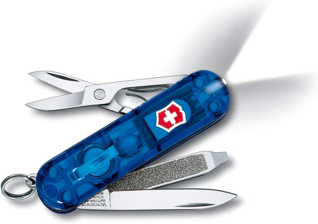 Victorinox Taschenmesser Signature Lite (7 Funktionen, Kugelschreiber, LED-Licht) Blau Transparent,