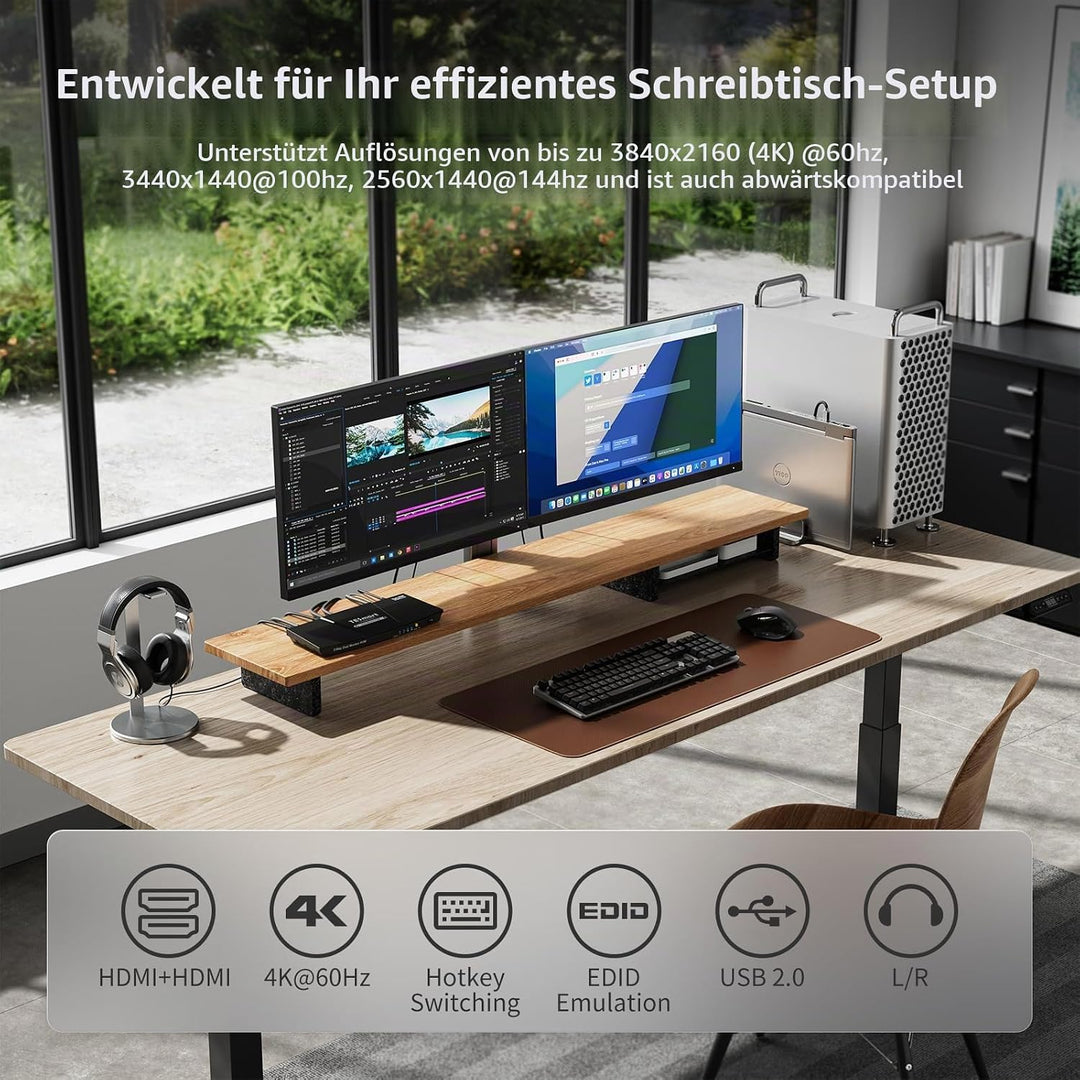 TESmart Dual Monitor 2x2 HDMI 2 Port KVM Switch 4K@60Hz 4:4:4 Ultra HD 2 PC 2 Monitor Switch mit zus