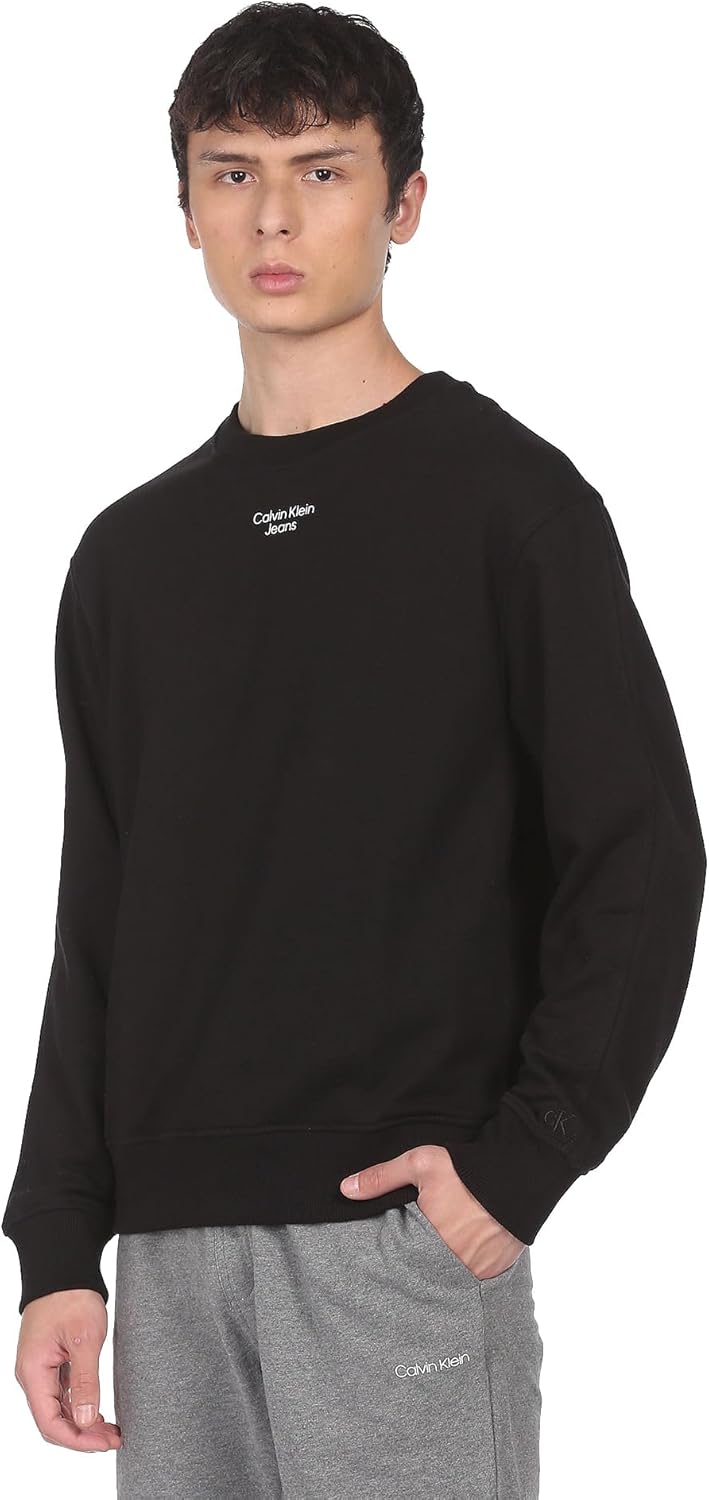 Calvin Klein Jeans Herren Stacked Logo Rundhalsausschnitt Schweres Strickmaterial XXL Schwarz (Ck Bl