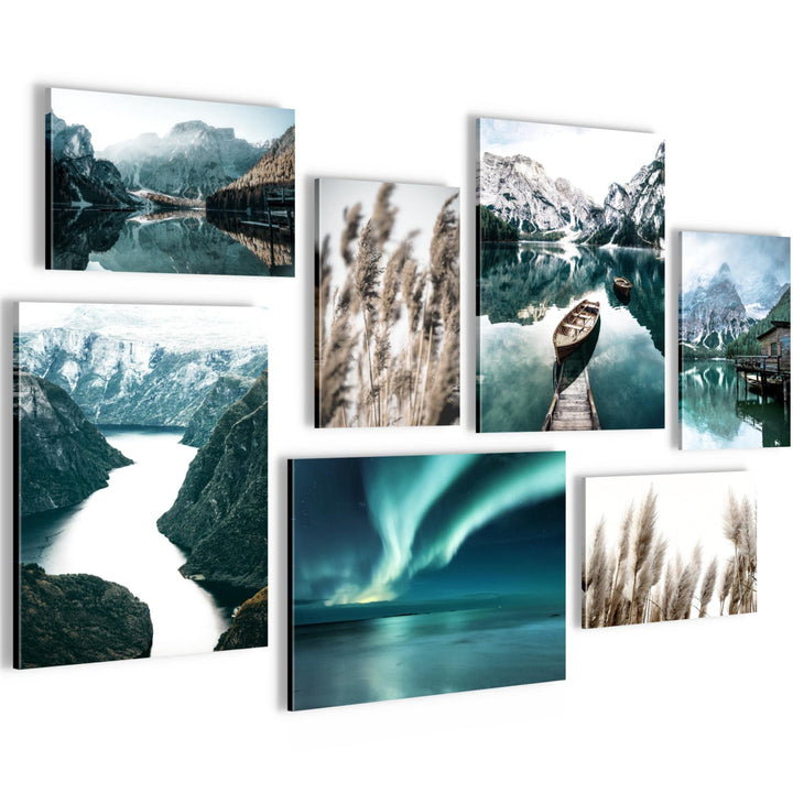 Novart Wandbilder Natur Berge See - KOMPLETT AUFHÄNGFERTIG - Aurora Grün Wohnzimmer Schlafzimmer- 7