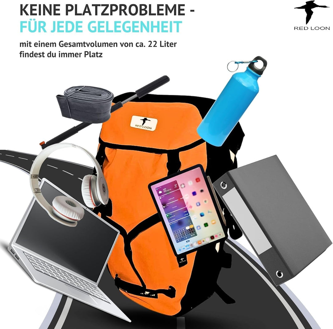 Red Loon wasserdichter Fahrrad Rucksack Fahrradrucksack 22L Pro orange/schwarz - Rolltop Backpack mi
