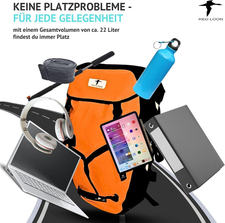 Red Loon wasserdichter Fahrrad Rucksack Fahrradrucksack 22L Pro orange/schwarz - Rolltop Backpack mi