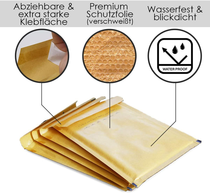 50 Luftpolster Versandtaschen haftklebend 4/D - geeignet für DIN A5 und DIN C5 – Recycling 180 x 265