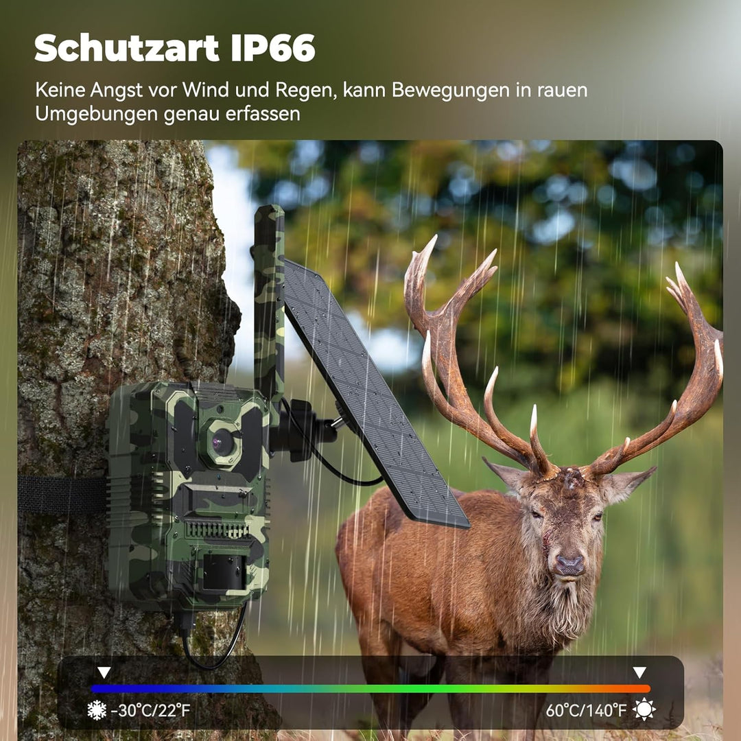 4G LTE Solar Wildlife Camera mit SIM Karte, Wildkamera mit handyübertragung app, Wildtierkamera mit