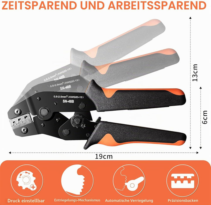 Crimpzange Set mit Flachstecker Kabelverbinder,0.5-2.5mm² Krimpzange,300Sätze kabelschuhe flachsteck