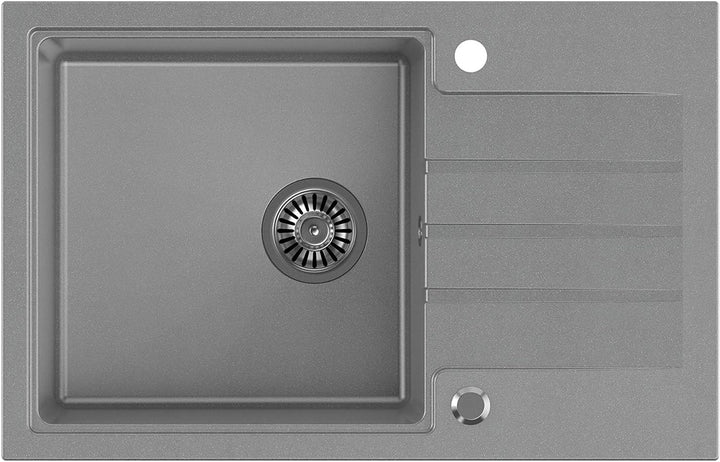 VBChome Spüle mit Armatur 78 x 50 cm Tiefes Becken 20cm Grau Küche Grosse Abtropfflache Einbauspüle