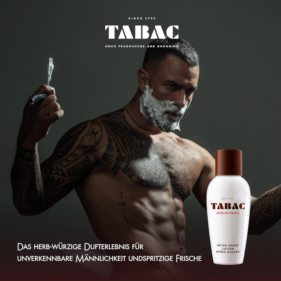 TABAC ORIGINAL After Shave Lotion: Bartpflege Aftershave Rasierwasser, Klassischer Männerduft mit Mo