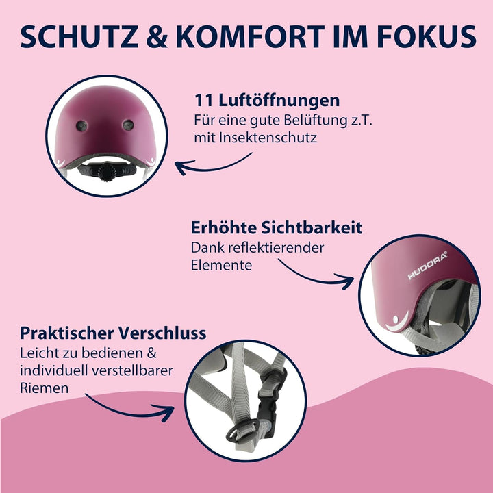 HUDORA Skaterhelm Robuster Kinderhelm - Fahrradhelm mit Air-Vent Belüftungssystem - Grössenverstellb