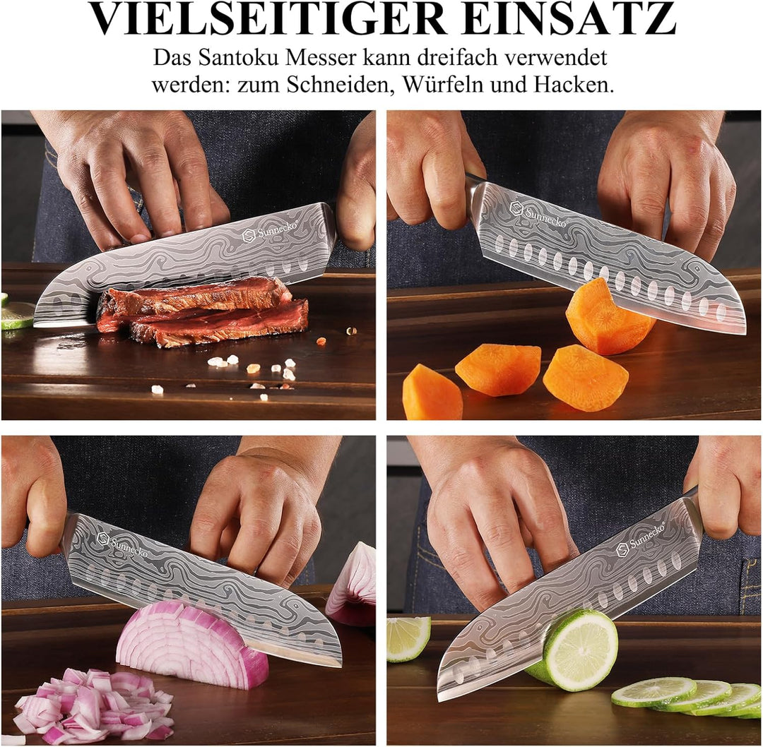 Sunnecko 17cm Santoku Messer Küchenmesser Kochmesser - Kochmesser Profi Messer Japanisches Messer Sc