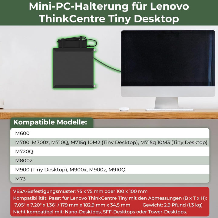 Mini PC Halterung für Lenovo ThinkCentre, Wand/VESA/Untertisch Halterung für Lenovo ThinkCentre M600