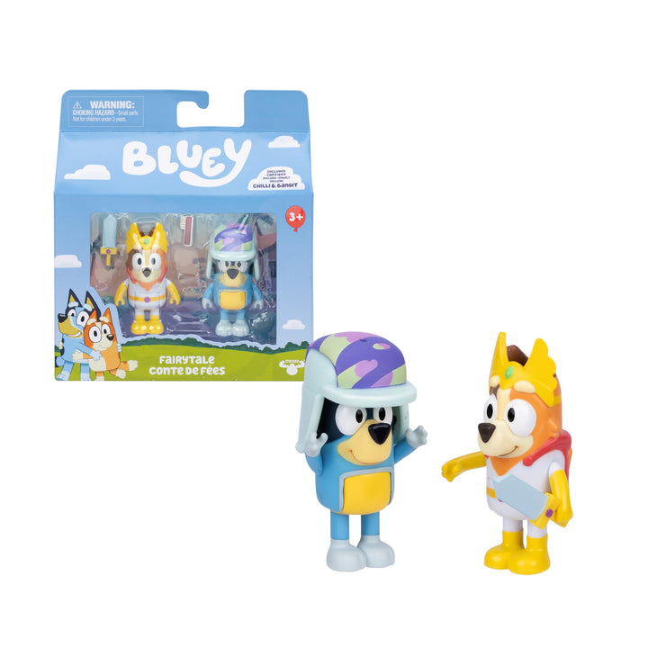 Bluey Packung mit 2 Figuren, bewegliche Figuren, Freunde, bereit für Abenteuer, Puppen der Kinderser
