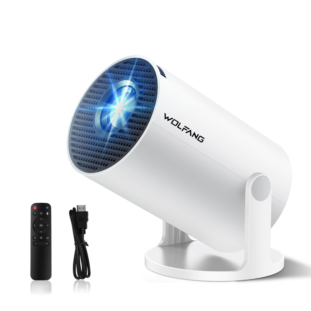 WOLFANG Mini Beamer【Integrierte Apps & WiFi 6】 1080P Tragbarer Projektor mit Bluetooth 5.4 und Auto