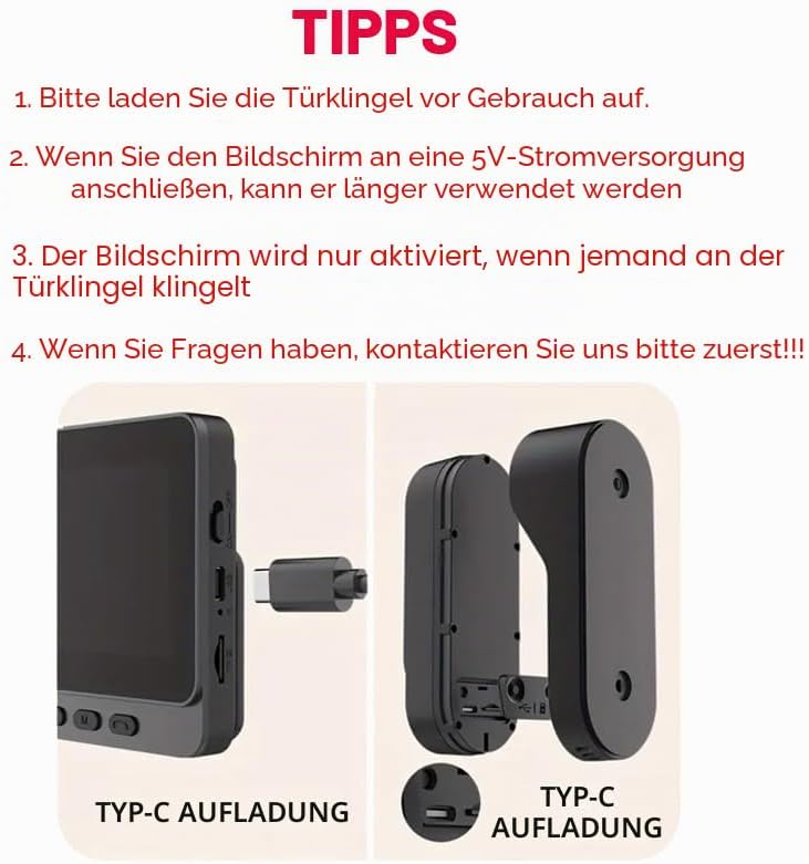 Smart Video Türklingel mit 4.3" HD Innenmonitor Kabellose Türklingel Wasserdicht 1080P HD-Monitor, 1