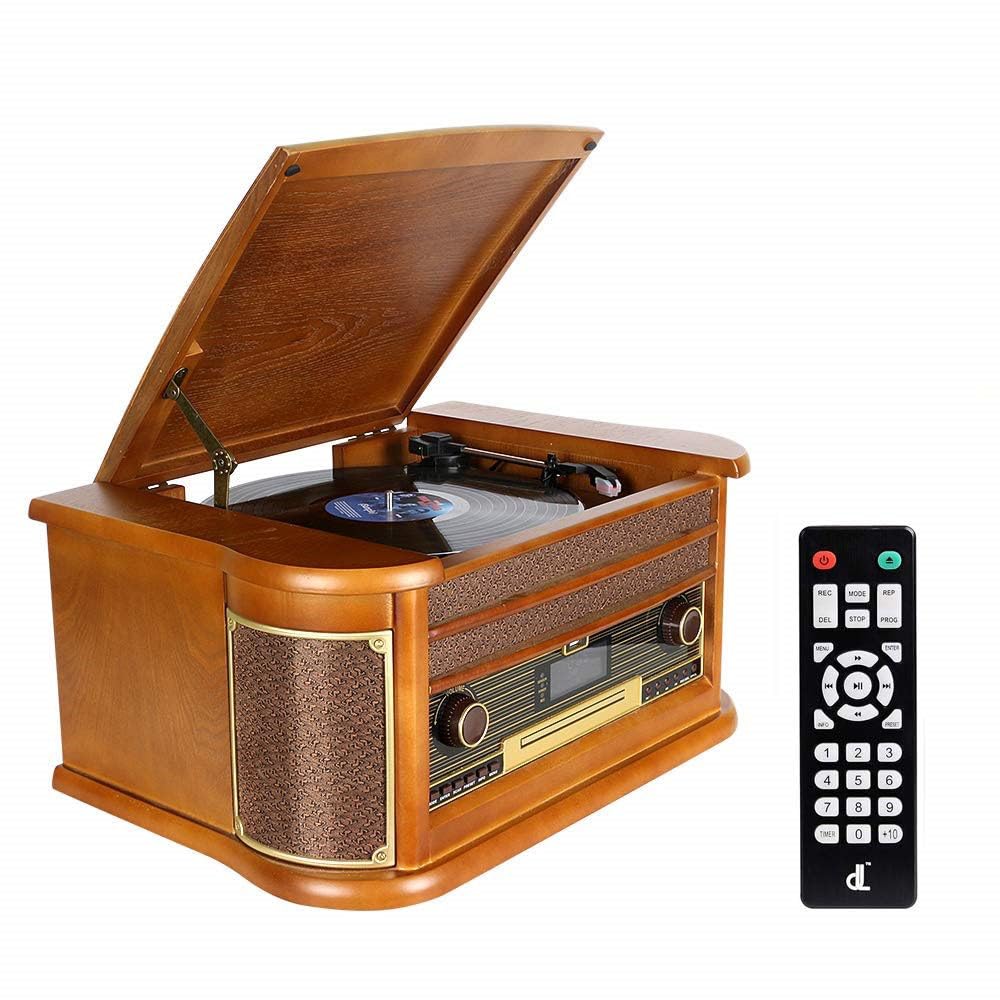 Plattenspieler 9-in-1 DAB Vinyl Turntable Vintage Holz mit Bluetooth/FM/Stereo-Lautsprecher/CD/MP3/K