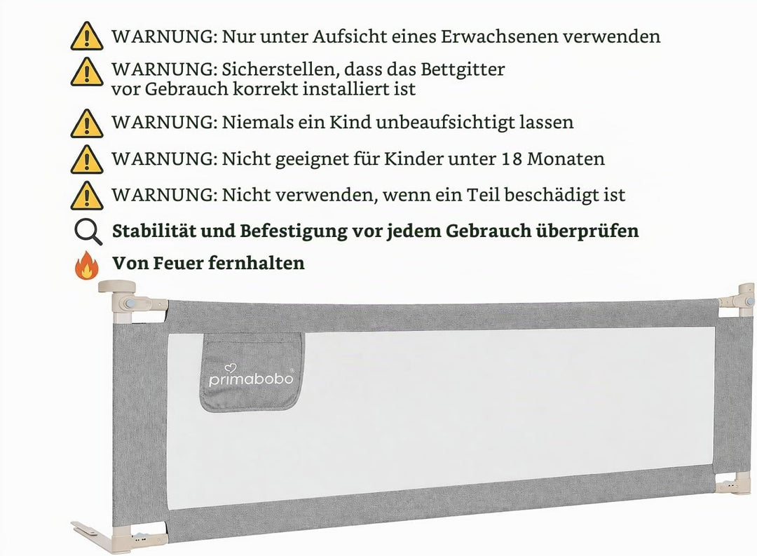 Primabobo Bettgitter Set 3 Stück Grau – 2X 200 cm + 1x 140 cm – Rausfallschutz Kinderbett, Sicheres