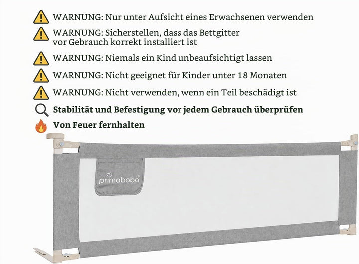 Primabobo Bettgitter Set 3 Stück Grau – 2X 200 cm + 1x 140 cm – Rausfallschutz Kinderbett, Sicheres