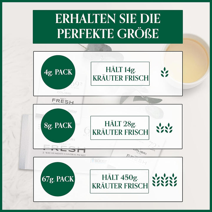 Colibri Fresh 2-Wege-Feuchteausgleich-Pads - 12er Pack à 8g zur Lagerung von Kräutern, Instrumenten