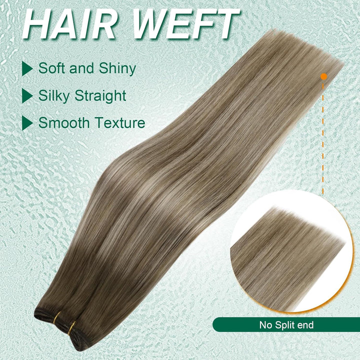 Easyouth Tressen Extensions Echthaar Remy Ombre Blond Tressen Echthaar Mittelbraun Mix Platin Blond