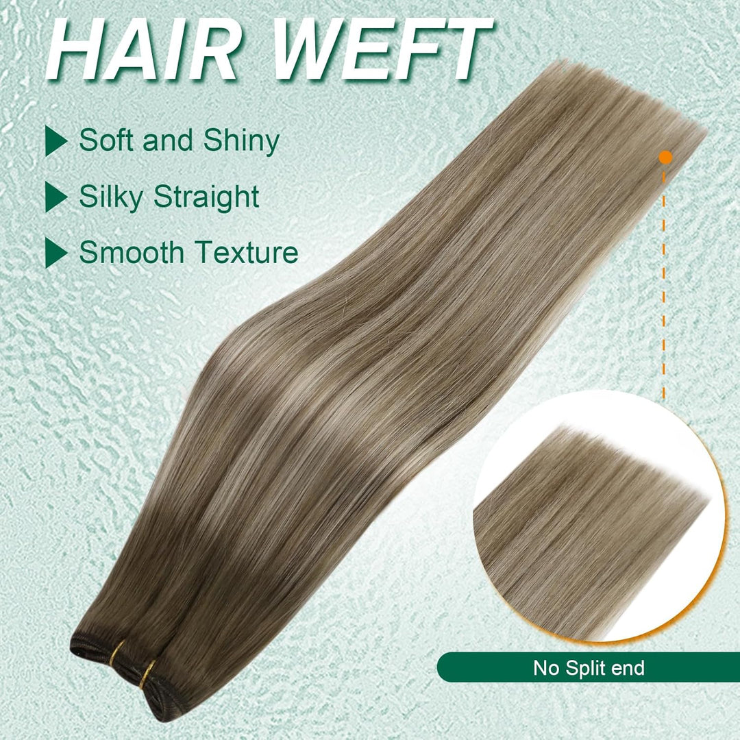 Easyouth Tressen Extensions Echthaar Remy Ombre Blond Tressen Echthaar Mittelbraun Mix Platin Blond