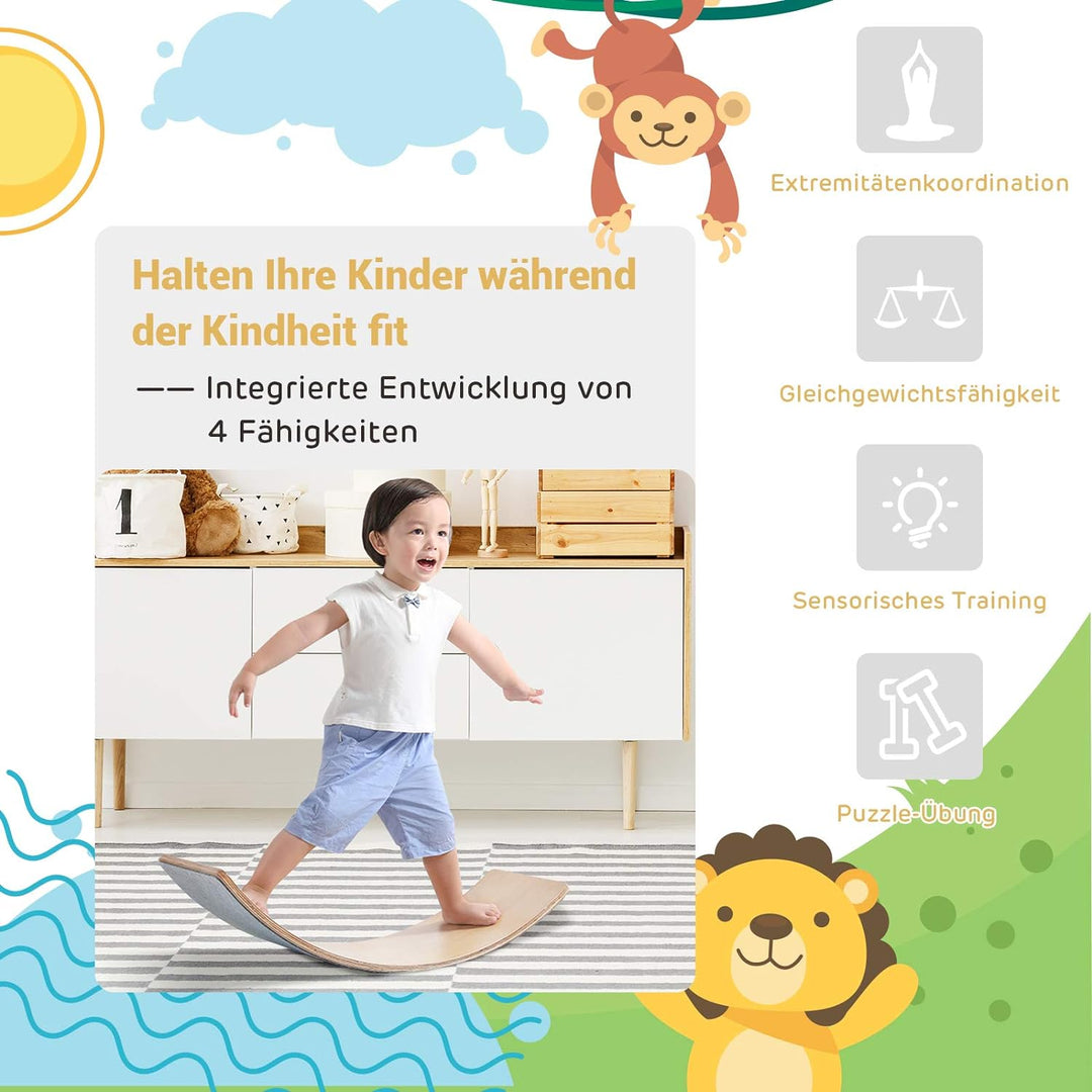 GOPLUS Balance Board Holz, Kurviges Board mit Filzunterseite, Balancierbrett für Kinder und Erwachse