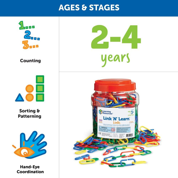 Learning Resources Link 'N' Learn Links – Kettenglieder in 4 Farben (Set mit 500 Stück)