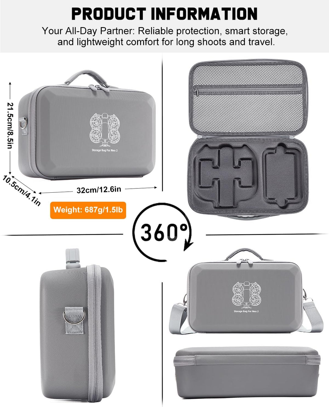 Harte Tasche für DJI Neo 2 Fly More Combo, Handtasche für Neo 2 Zubehör, Case für Neo 2 Drohne RC-N3