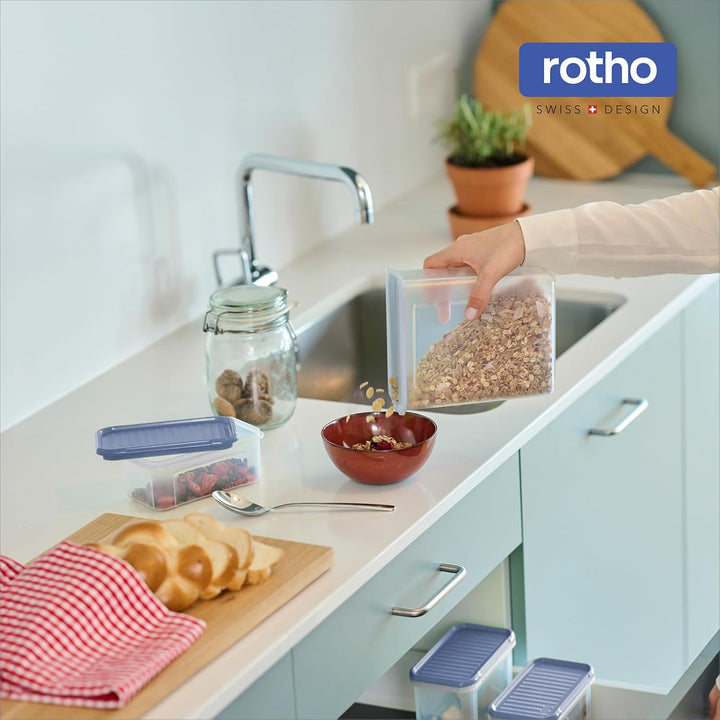 Rotho, DOMINO 18er-Set Vorratsdosen, mit dicht schliessendem Deckel, spülmaschinengeeignet, transpar