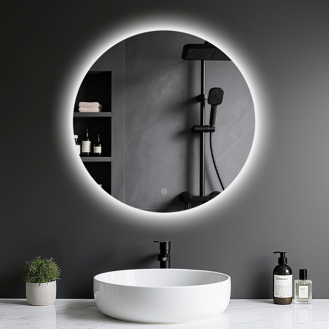Badspiegel mit Beleuchtung - LED-Badezimmer-Spiegel-Round 50cm,Touch-Schalter,Dimmbar,3 Lichtfarben,