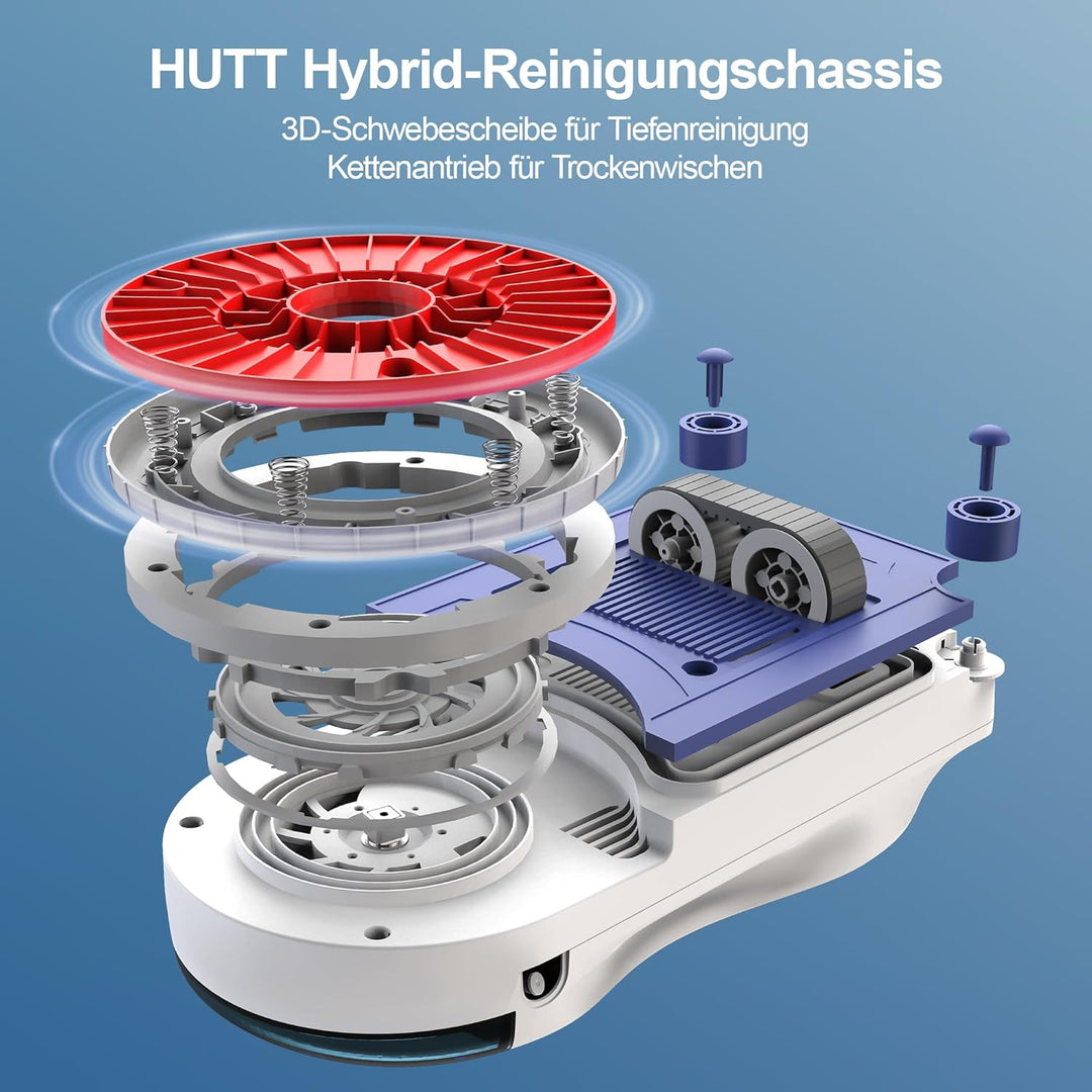 Hutt R10 Fensterputzroboter, Hybrid Nass-Trocken Reinigungssystem mit rotierender Nassreinigung & ra